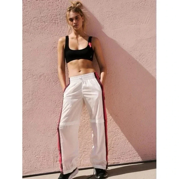 New Free People End Zone Track Pants Wide Leg Nyon Cargo FP Movement White Small - Picture 13 of 13